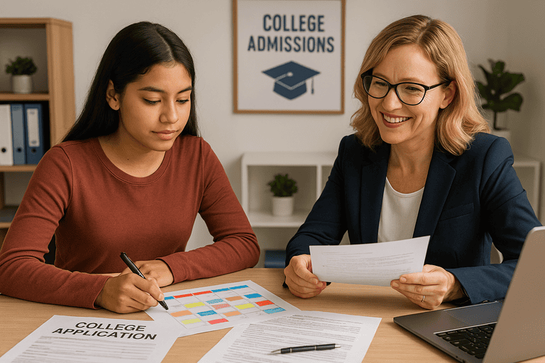 High school student in San Diego working with a college admissions consultant on applications and timelines.