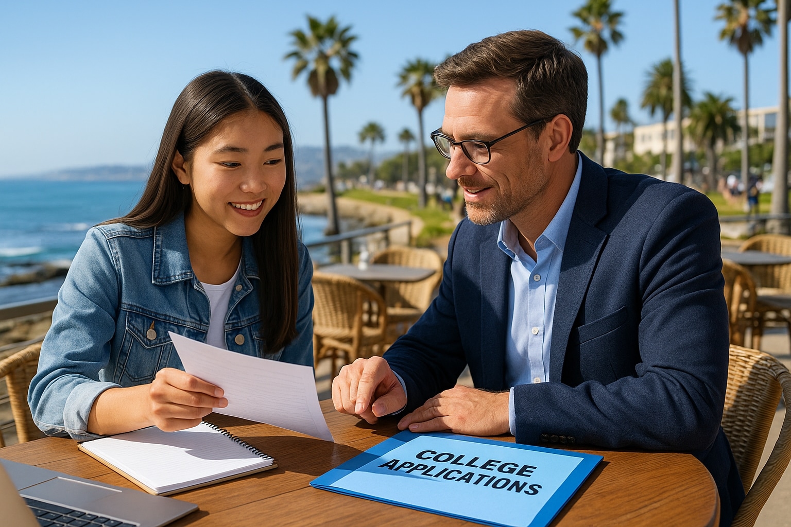 High school student meeting with a college application advisor in San Diego for personalized application planning.