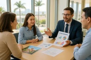 College aid planning advisor in San Diego helping a family compare scholarship and grant options.