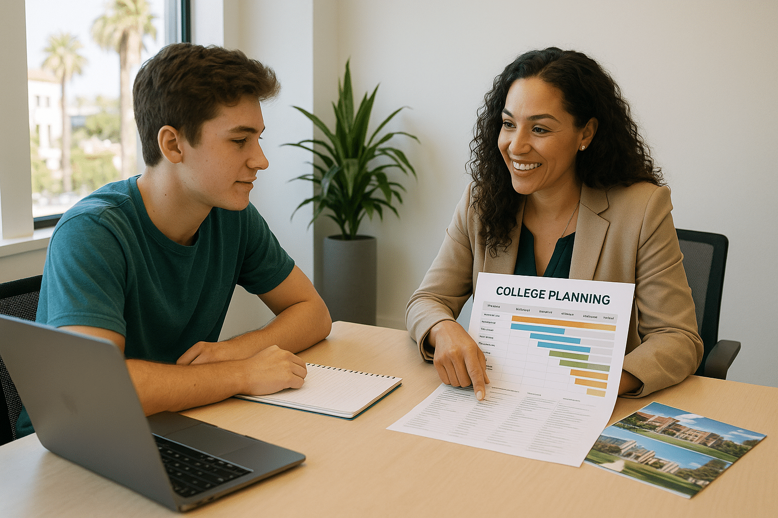 Student working with a college planner in San Diego reviewing application strategies, deadlines, and school options