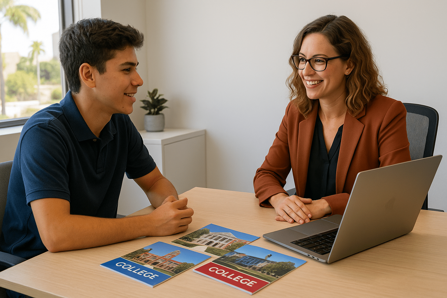 Student meeting with a college counselor in San Diego to plan applications and essays
