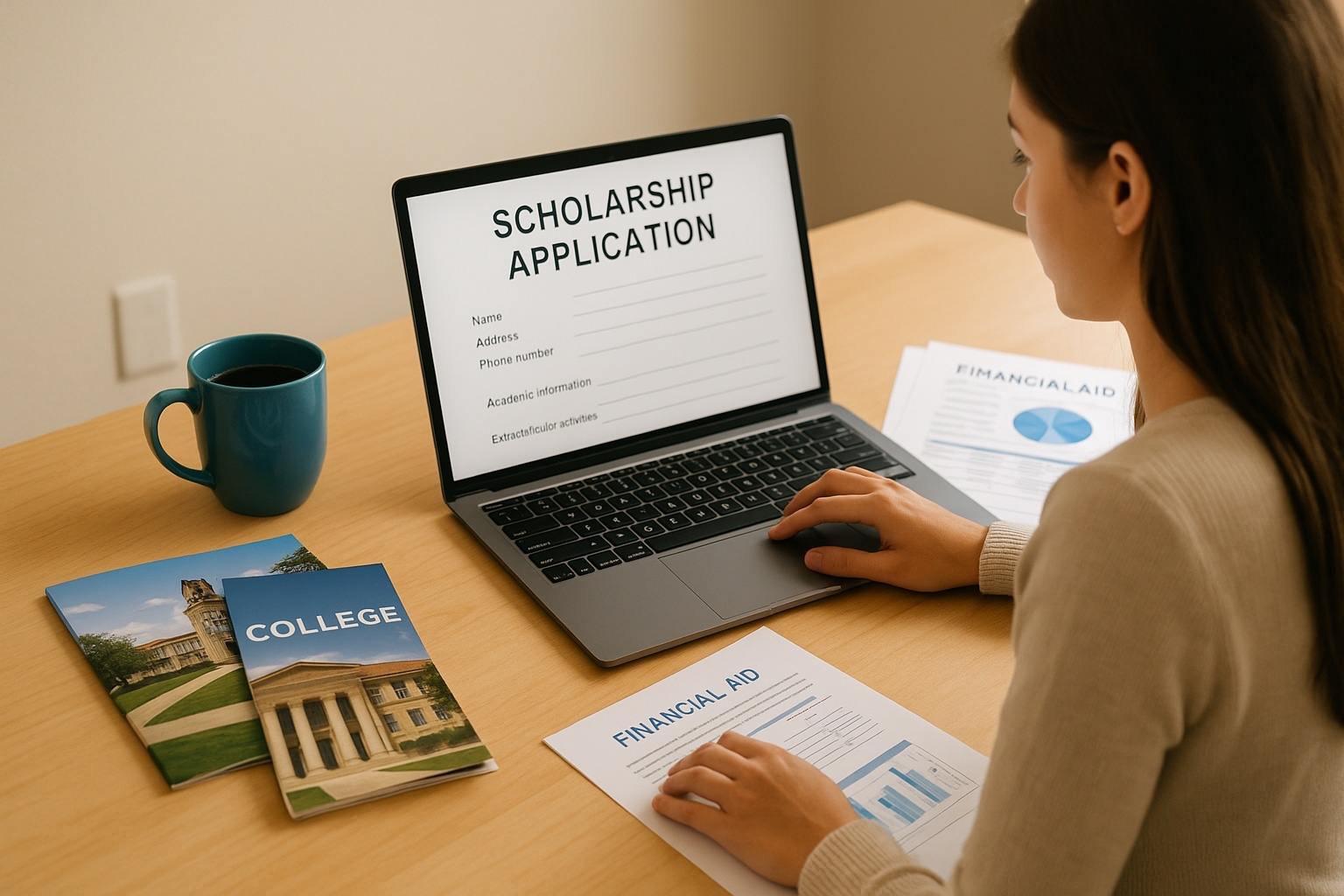 Student filling out college scholarship applications as part of a college aid planning process.