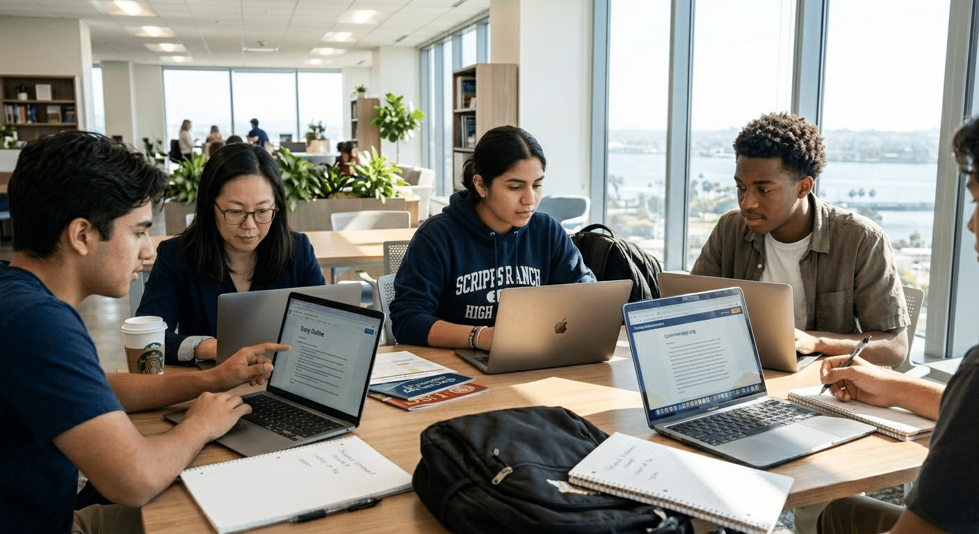 Students receiving college application support and admissions guidance in Southern California.