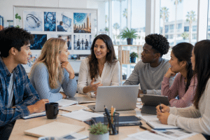 Southern California students comparing college fields of study and career opportunities with help from an experienced academic advisor.