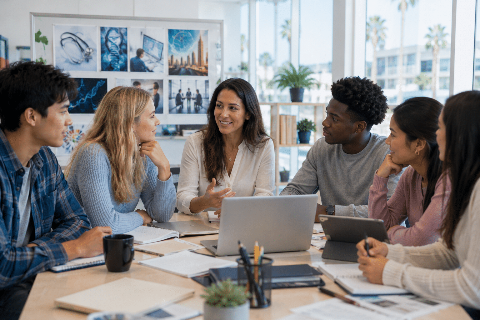 Southern California students comparing college fields of study and career opportunities with help from an experienced academic advisor.