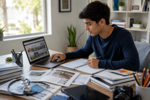 Southern California student researching colleges, academic majors, and career opportunities to make informed education decisions.