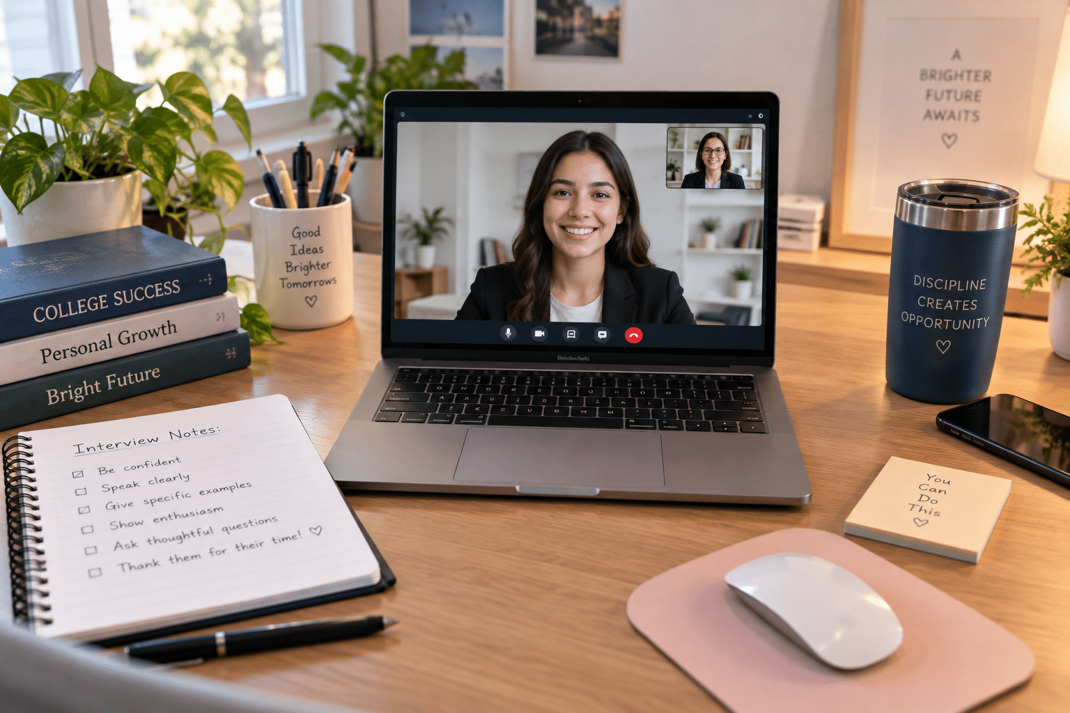 Student preparing notes for a college admissions interview
