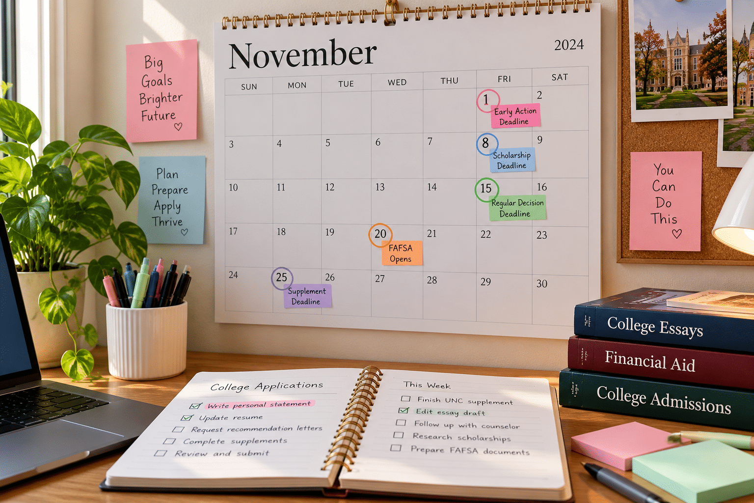 Calendar with college application deadlines circled for November