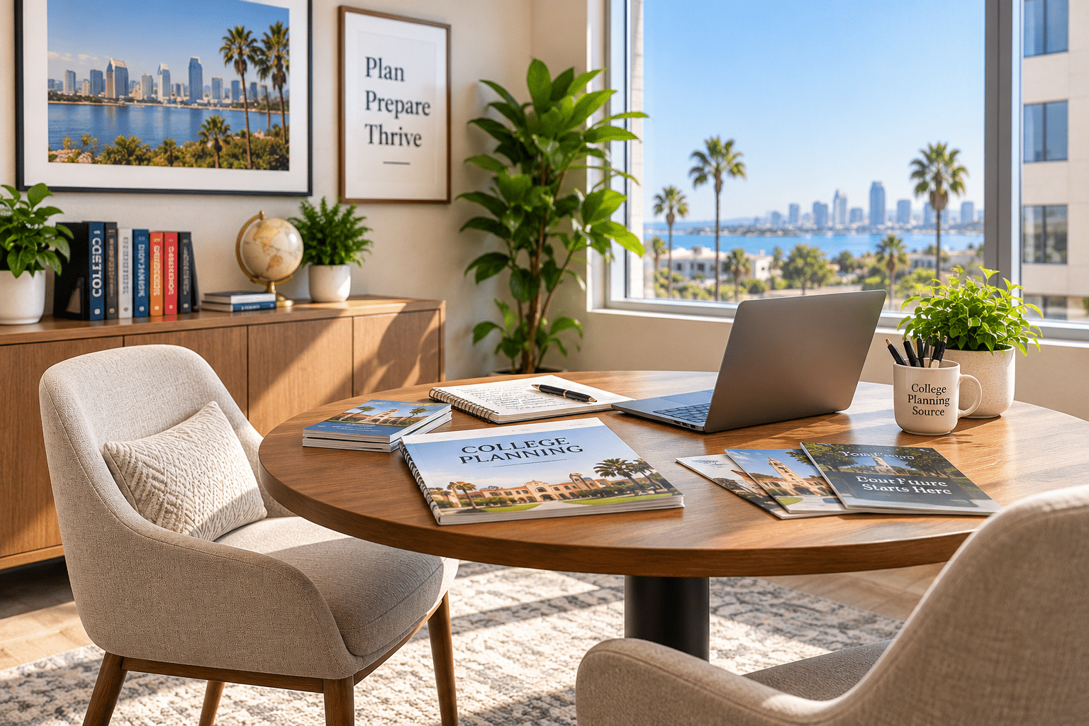 College planning consultation room in San Diego prepared for a financial aid meeting