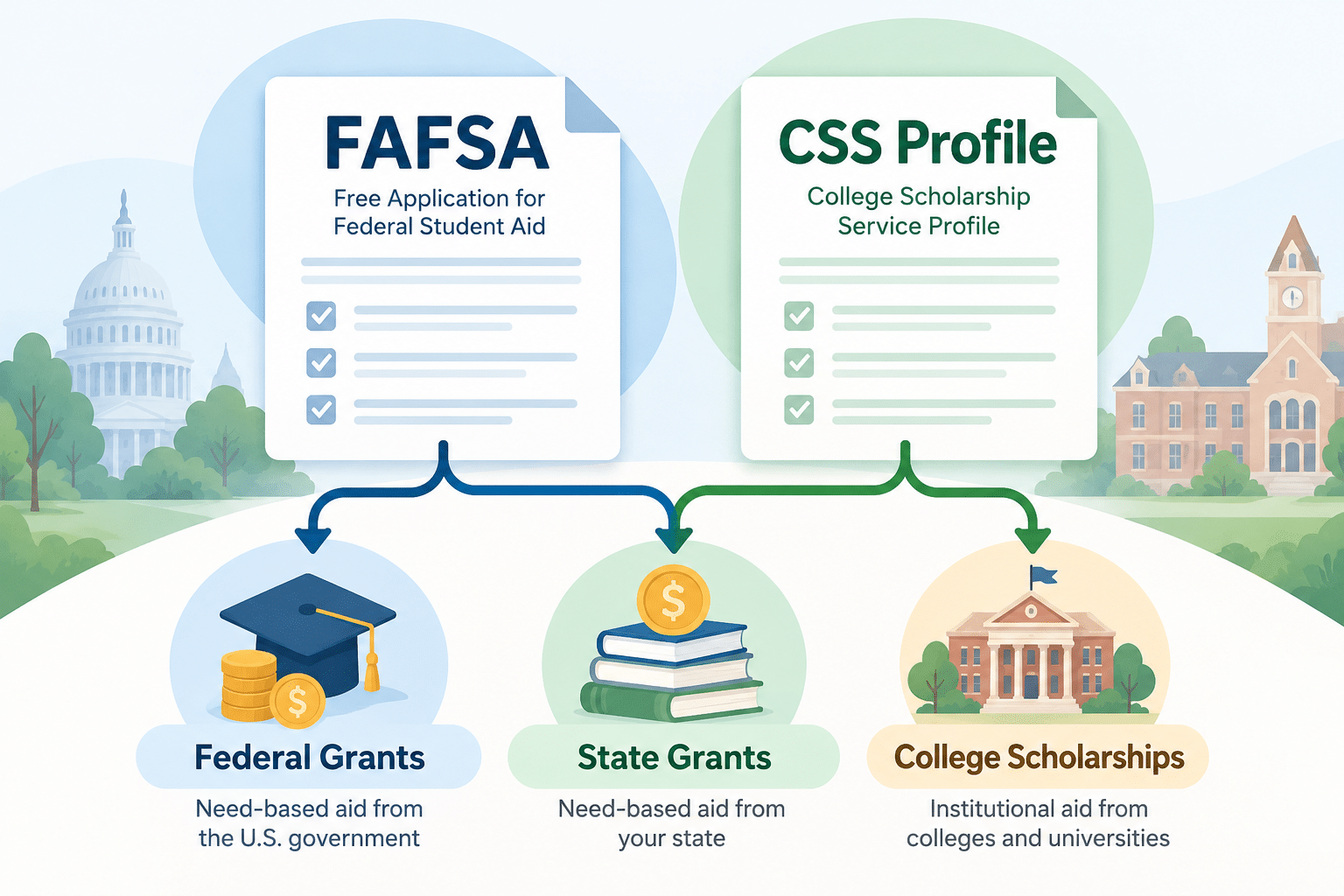 Illustration comparing the FAFSA and CSS Profile financial aid applications