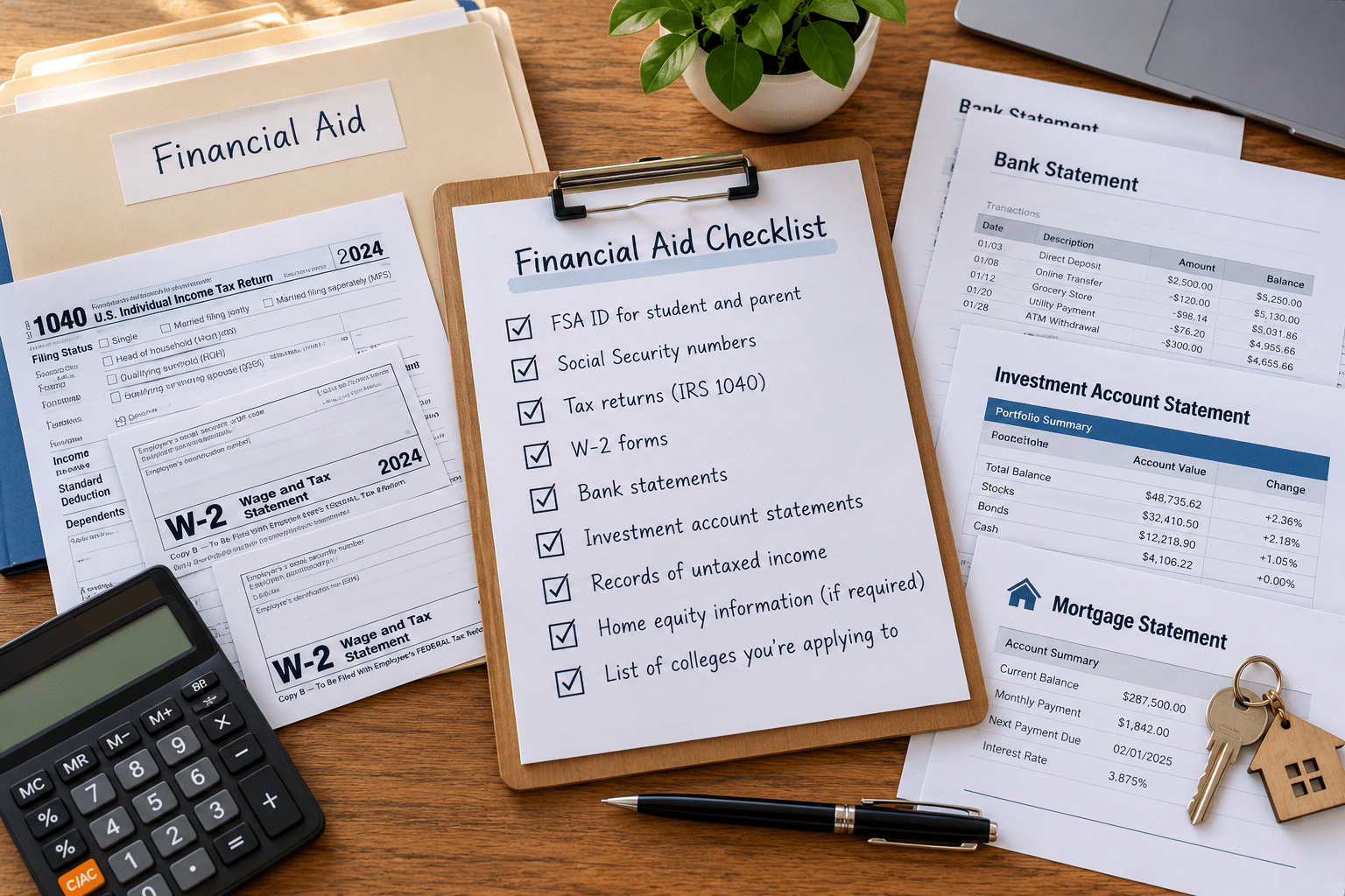 Checklist and documents needed for financial aid forms assistance