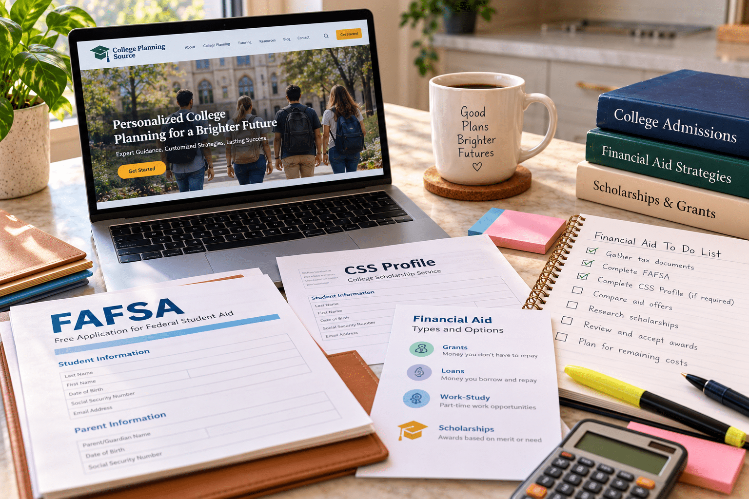 Financial aid documents and checklist for college application planning